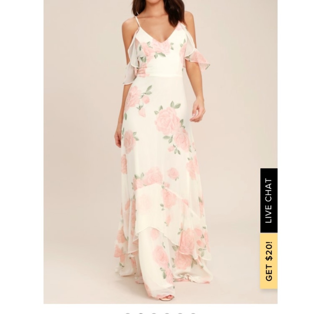 Lulu’s “Take You There” ivory floral maxi